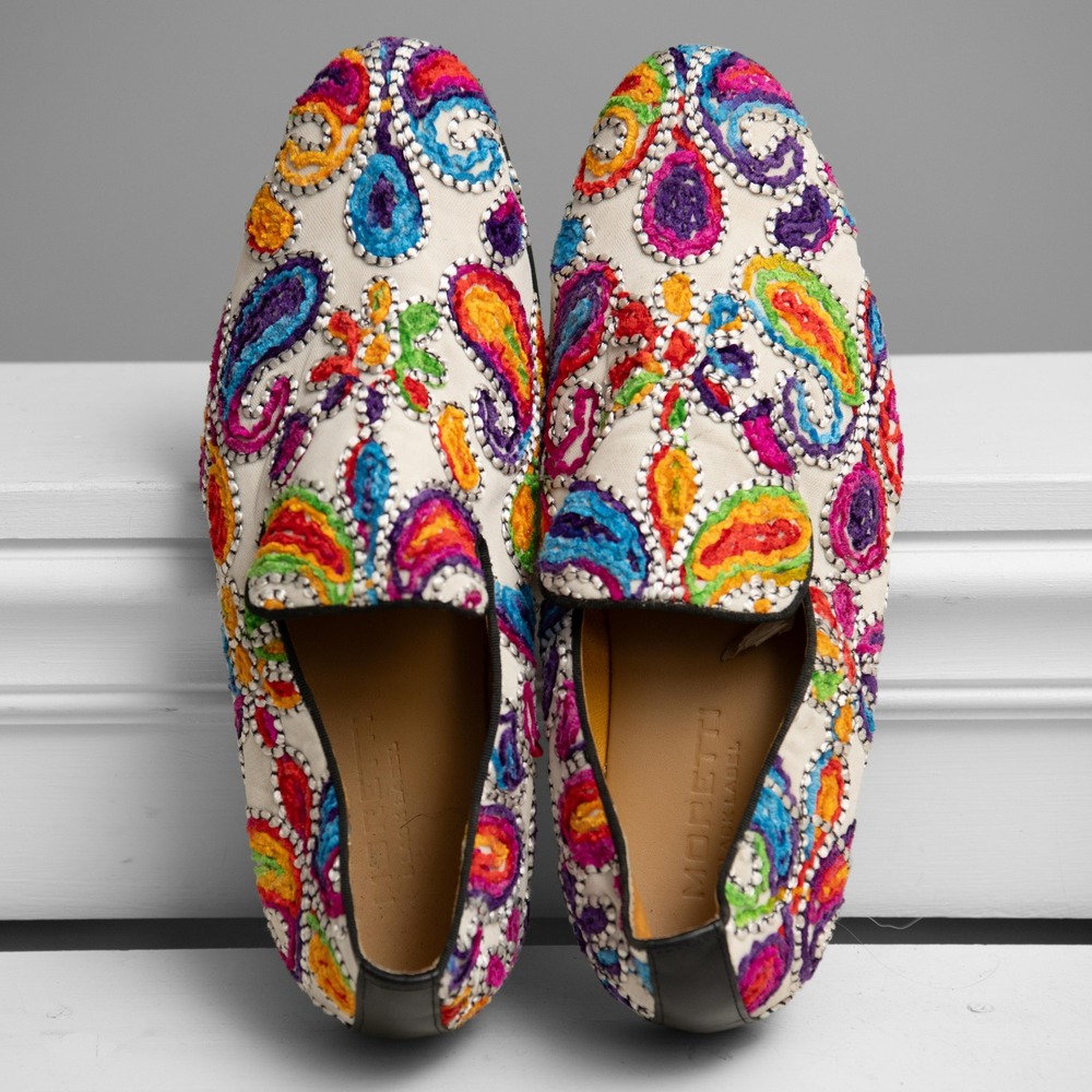 Moretti Mens 12 Colorful Dress Shoes Paisley Embroidered Loafers Eclectic Artsy